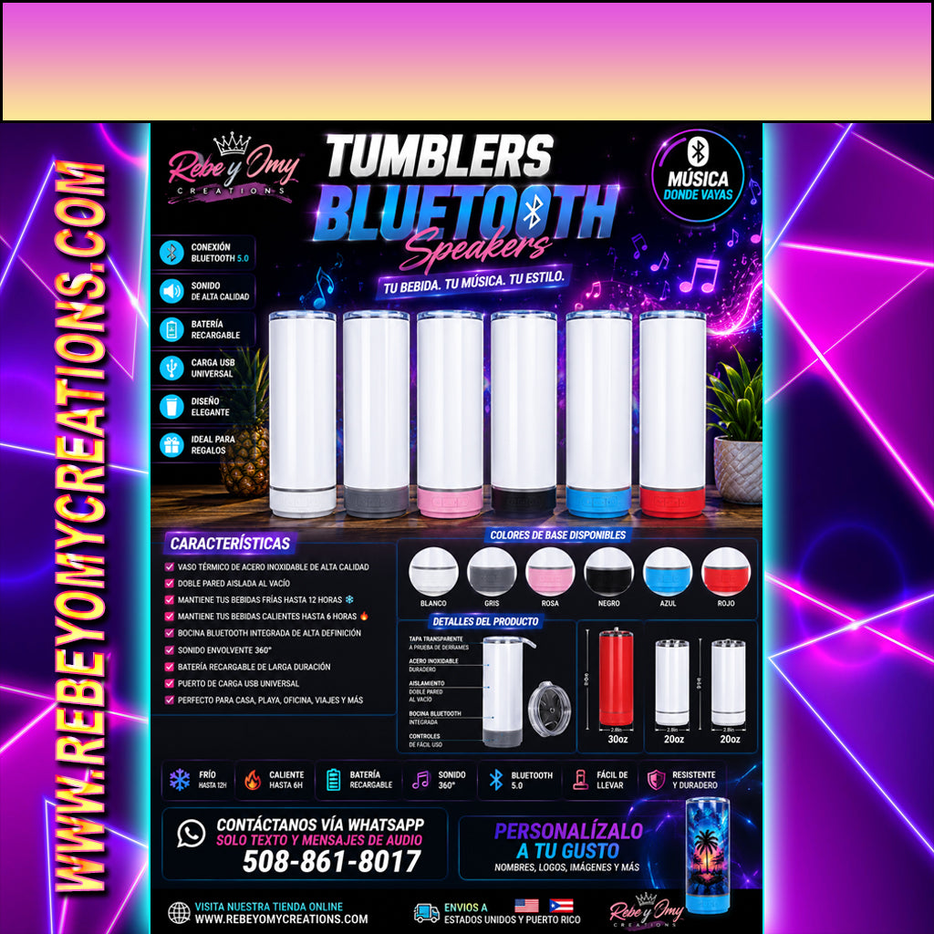 Tumbler Bluetooth Speaker Personalizado a Tu Gusto | Bocina Integrada | Totalmente Personalizable con Fotos, Logos y Diseños