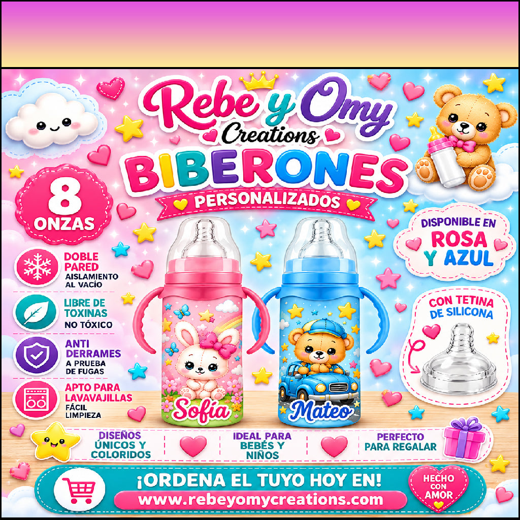 Biberón Personalizado para Bebé 8 oz – Rosa o Azul 🍼💙🩷