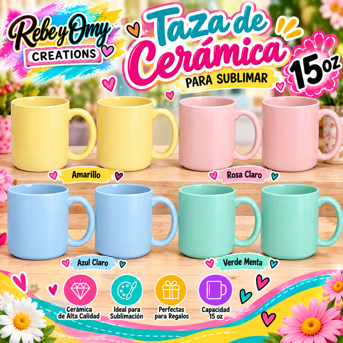 Taza de 15 onz Pastel para Sublimación 1☕🌈