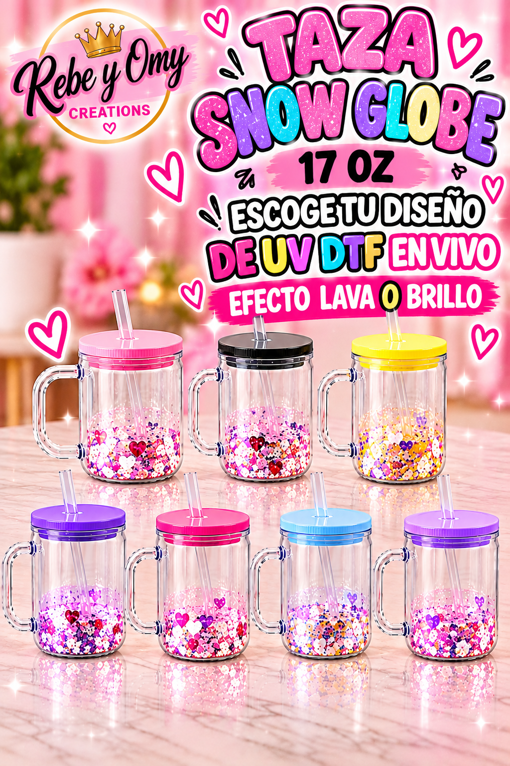 Taza Snow Globe 17 oz Personalizada | UV DTF | Efecto Lava o Brillo ✨