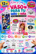 Vaso Infantil 12 oz (Sippy cup) con 2 Tapas y Sorbeto | Acero Inoxidable listo para personalizar a tu gusto
