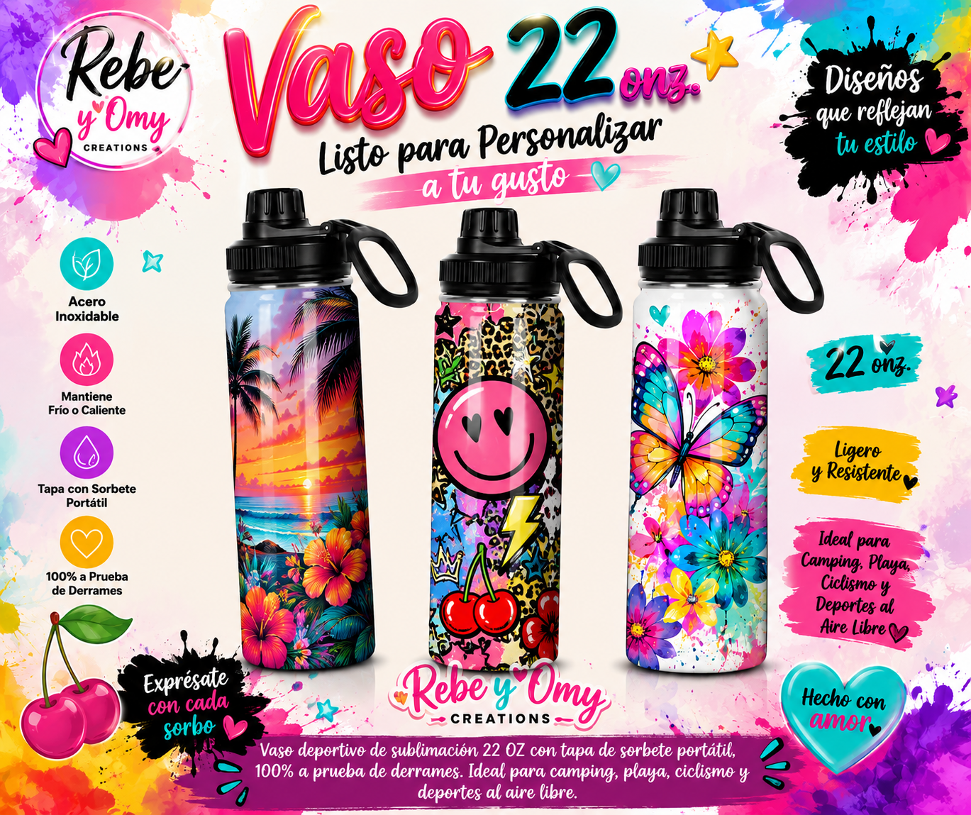 Botella Deportiva de Sublimación 22 Oz – Lista para Personalizar