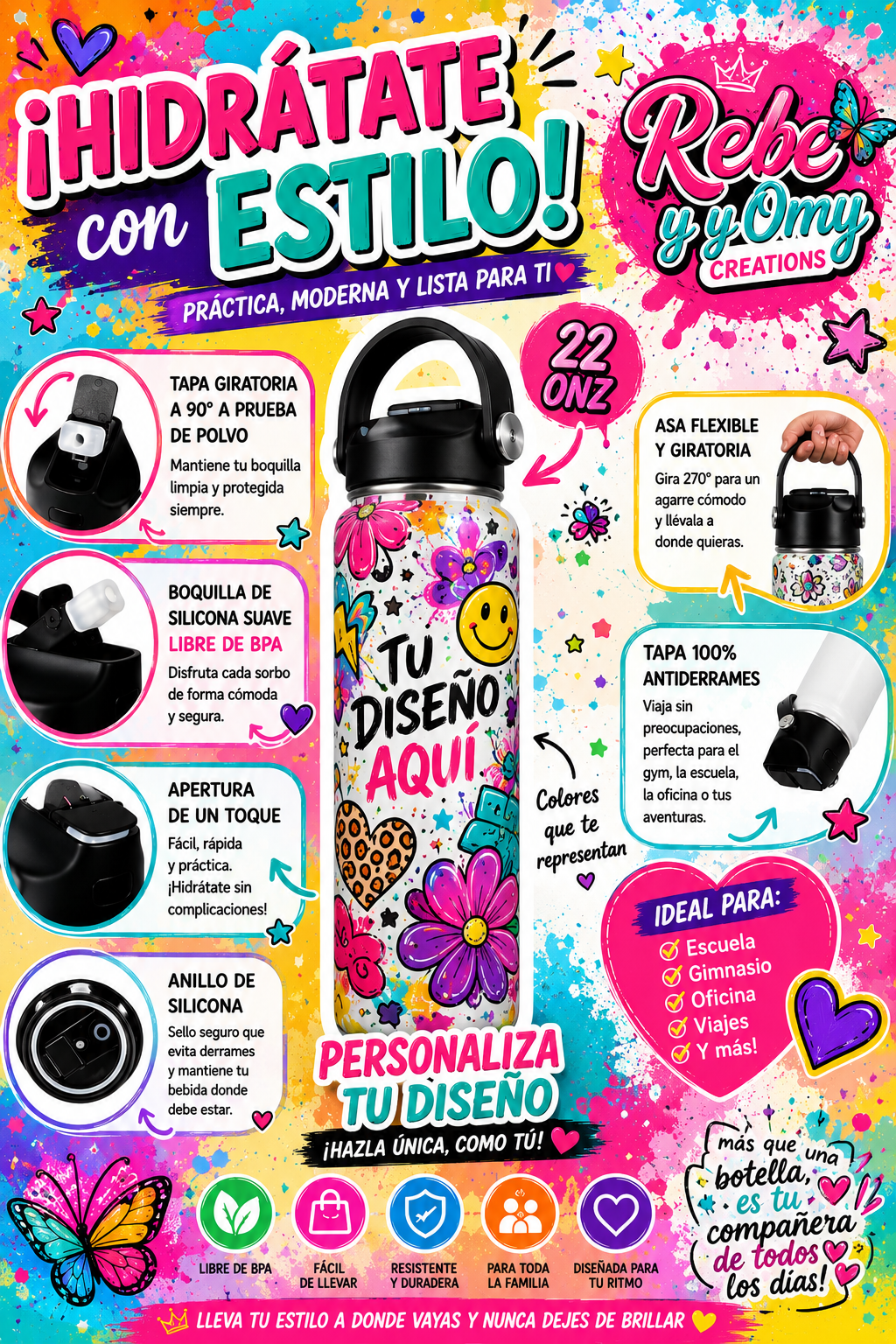 Botella Térmica Premium de 22 Onzas | Personaliza tu Diseño