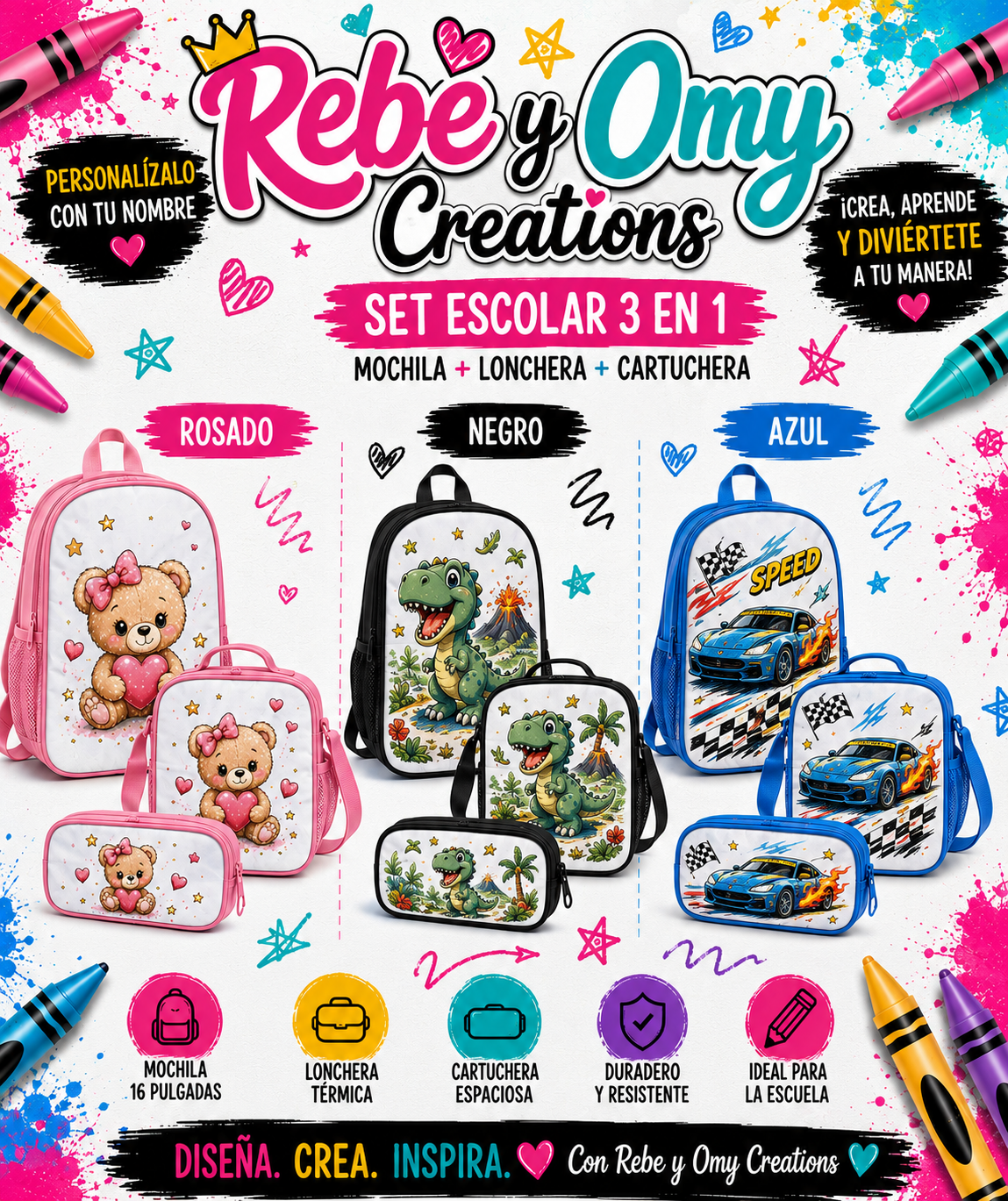 🖍️🖍️Mochila, Lonchera y Cartuchera Personalizadas a tu gusto🖍️🖍️