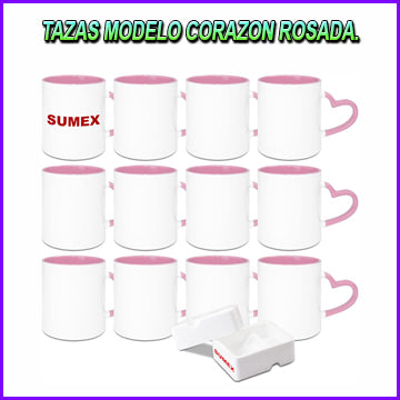 TAZA DE CORAZON COLOR ROSADO 11 oz